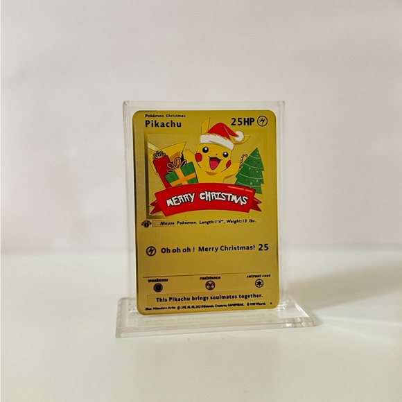 Pokemon Christmas Pikachu METAL GOLD CARD - Gift / Present / Fan Art - New Year - Picture 3 of 3